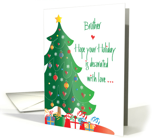 Christmas Decorated with Love for Brother, Tree and Ornaments card