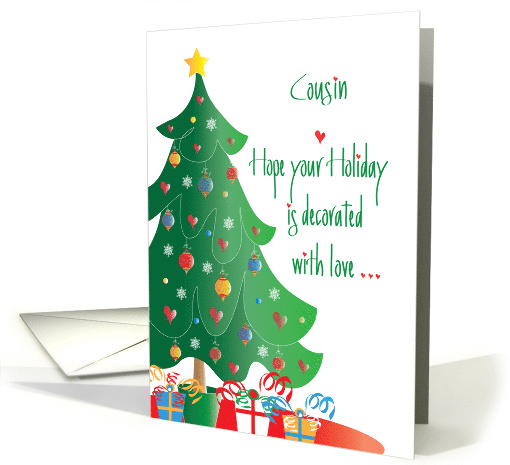 Christmas Decorated with Love for Cousin, Tree and Ornaments card
