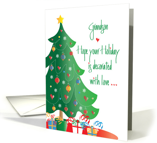 Christmas Decorated with Love for Grandson, Tree and Ornaments card