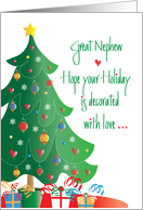 Christmas Decorated with Love for Great Nephew, Tree and Ornaments card