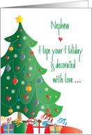 Christmas Decorated with Love for Nephew, Tree and Ornaments card