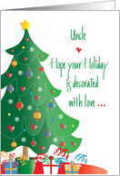 Christmas Decorated with Love for Uncle, Tree and Ornaments card