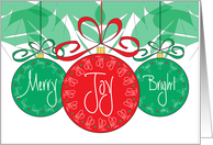 Hand Lettered Christmas Merry & Bright Ornaments with Joy card