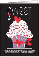 Hand Lettered Valentine Sweet Cupcake for Daughter with Red Hearts card
