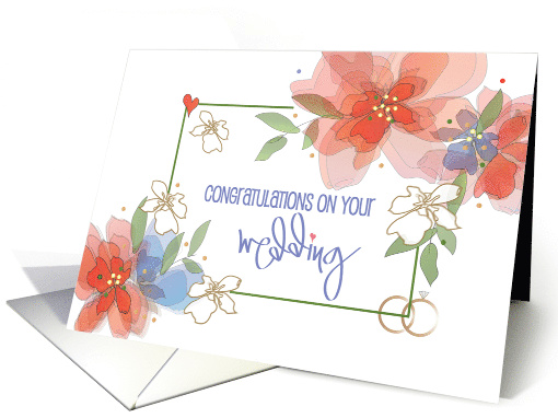 Hand Lettered Floral Wedding Congratulations with Rings... (1179316)