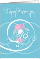 Wedding Anniversary from Both of Us, Floral Swirls on Blue card