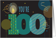 Birthday for 100 Year Old Large Numbers with Candle and Balloons card