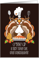 Thanksgiving for Great Granddaughter, Turkey in White Chef’s Hat card