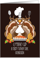 Thanksgiving for Grandson Turkey with Chef’s Hat with Pumpkin Pie card