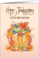 Hand Lettered Thanksgiving for Great Niece Fall Floral Pumpkin Vase card