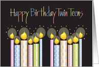 Birthday for Twin Girl Teens, Colorful Patterned Candles card