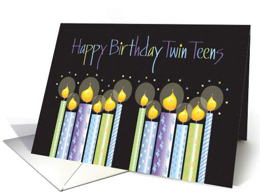 Birthday for Twin Boy Teens, Colorful Patterned Candles card (1180048)