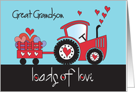 Hand Lettered Valentine for Great Grandson Loads of Love Red Tractor card