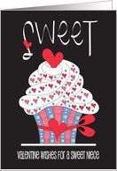 Hand Lettered Sweet Cupcake Valentine for Niece with Red Hearts card