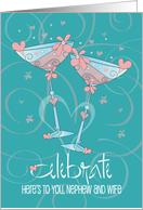 Wedding for Nephew and Wife Celebrate Toasting Glasses and Hearts card