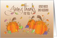 Thanksgiving for Great Niece and Husband Giving Thanks Fall Leaves card