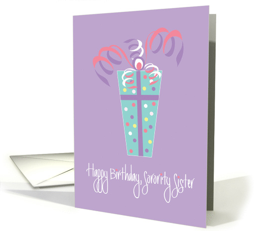 Birthday for Sorority Sister, Gift in Lavender, White and Pink card