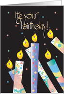 Hand Lettered It’s Your Birthday Patterned Candles with Confetti card