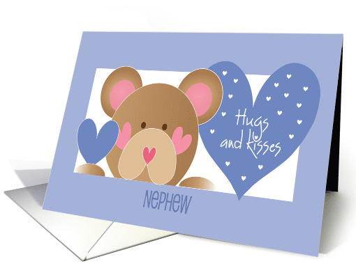 First Valentine's Day for Nephew Hugs and Kisses Bear with Hearts card