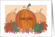 Hand Lettered Thanksgiving with Pumpkin Trio and Fall Leaves card