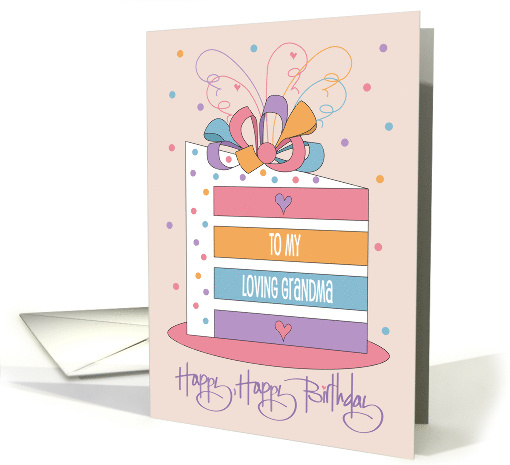 Birthday for Grandma Loving Rainbow Cake with Colorful Bow on Top card