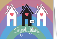 Congratulations on Selling Home Trio of Homes Rainbow and Hearts card