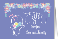 Hand Lettered Easter for Son & Family, Floral Easter Egg Basket card