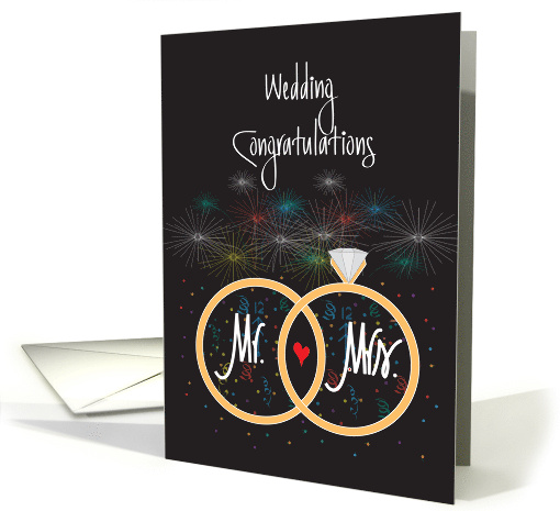 New Year's Eve Wedding Congratulations Rings and Fireworks card