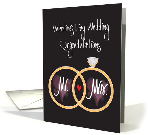 Valentine's Day Wedding Congratulations, Rings and Hearts card