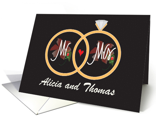 Christmas Anniversary Rings and Poinsettias with Custom Names card