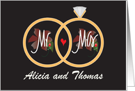 Christmas Anniversary Rings and Poinsettias with Custom Names card