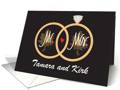 Thanksgiving Anniversary Rings with Fall Leaves and Custom Names card
