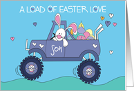 Hand Lettered Easter for Son Monster Truck Bunny with Decorated Eggs card
