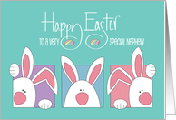 Hand Lettered Easter for Nephew with Peek-a-Boo White Bunnies card