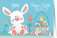 Easter for Godson White Bunny with Woven Easter Egg Basket and Chick card
