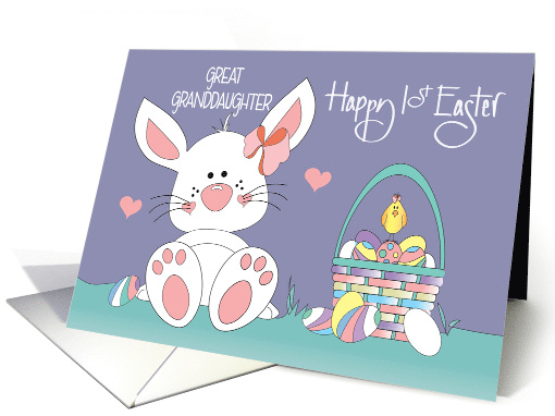 First Easter for Great Granddaughter White Bunny and Egg Basket card