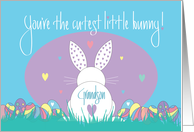 1st Easter for Grandson, Cutest Little Bunny, with Hearts & Eggs card