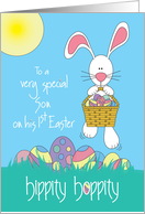 First Easter for Son, Hippity Hoppity Bunny with Eggs card