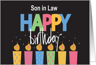 Hand Lettered Birthday for Son in Law Birthday Cake and Party Hat card