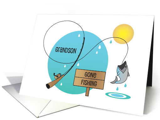 Birthday for Grandson Who Loves to Fish with Fishing Rod and Fish card