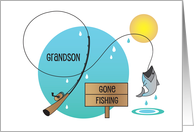 Birthday for Grandson Who Loves to Fish with Fishing Rod and Fish card