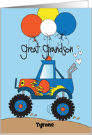 Hand Lettered Great Grandson Monster Truck Birthday with Custom Name card