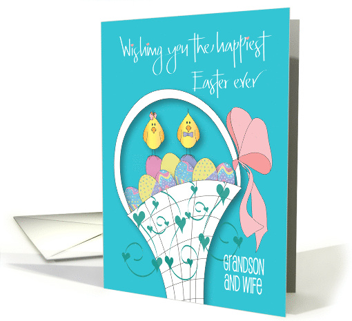 Hand Lettered Easter for Grandson and Wife with Easter Egg Basket card