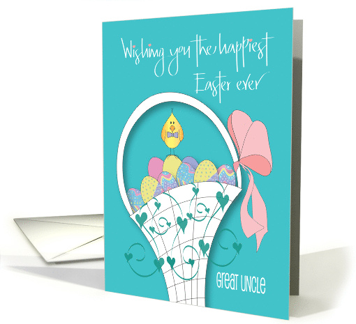 Hand Lettered Easter for Great Uncle with Easter Basket and Eggs card