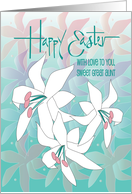 Hand Lettered Easter for Great Aunt Three White Easter Lilies on Teal card