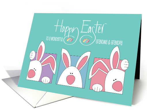 Easter for Grandma and Grandpa with Three White Bunnies and Eggs card