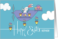 Easter for Nephew White Bunny Piloting Small Plane Parachuting Chicks card