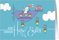 Easter for Great Grandson with Bunny in Plane and Parachuting Chicks card