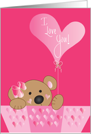 Valentine with Bear Balloon, I Love you card