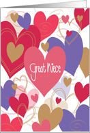 Valentine for Great Niece Bright Heart Collage in Pink and Lavender card